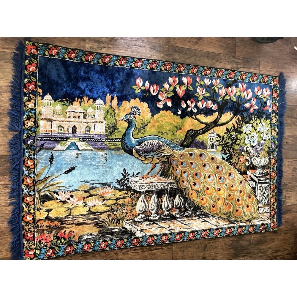 X-Large‎ Vintage Peacock Wall Tapestry - 74" x 48 1/2" Rare